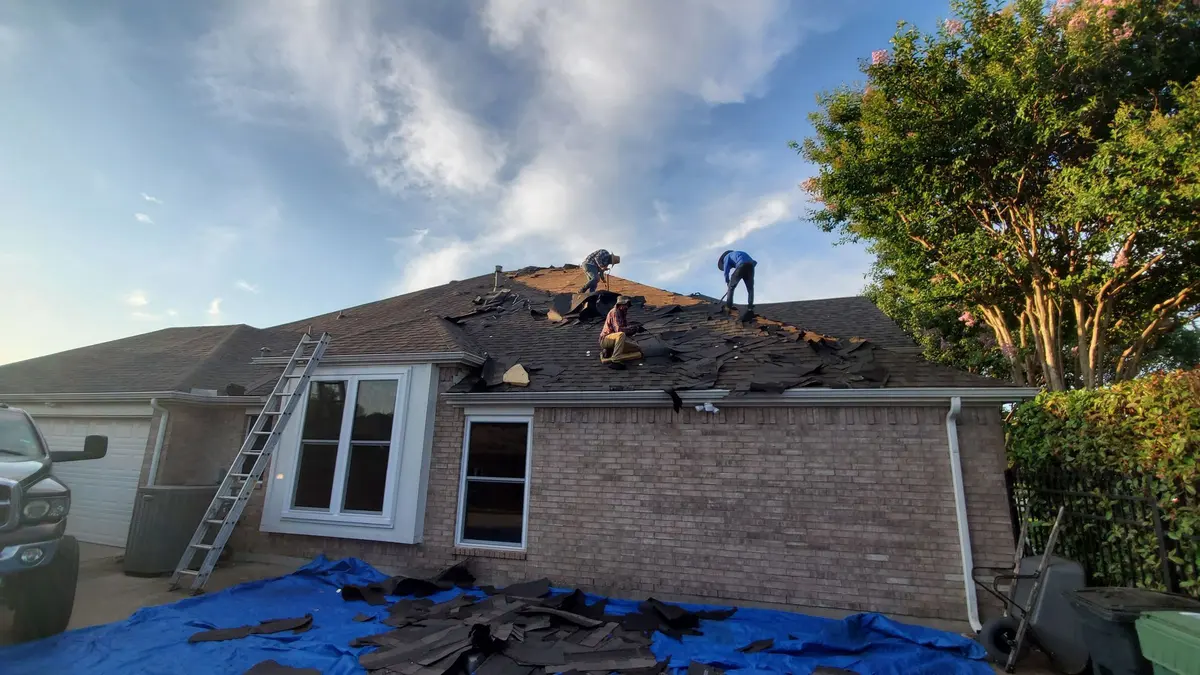 TXR crew replacing a hail-damaged roof on an Arlington home