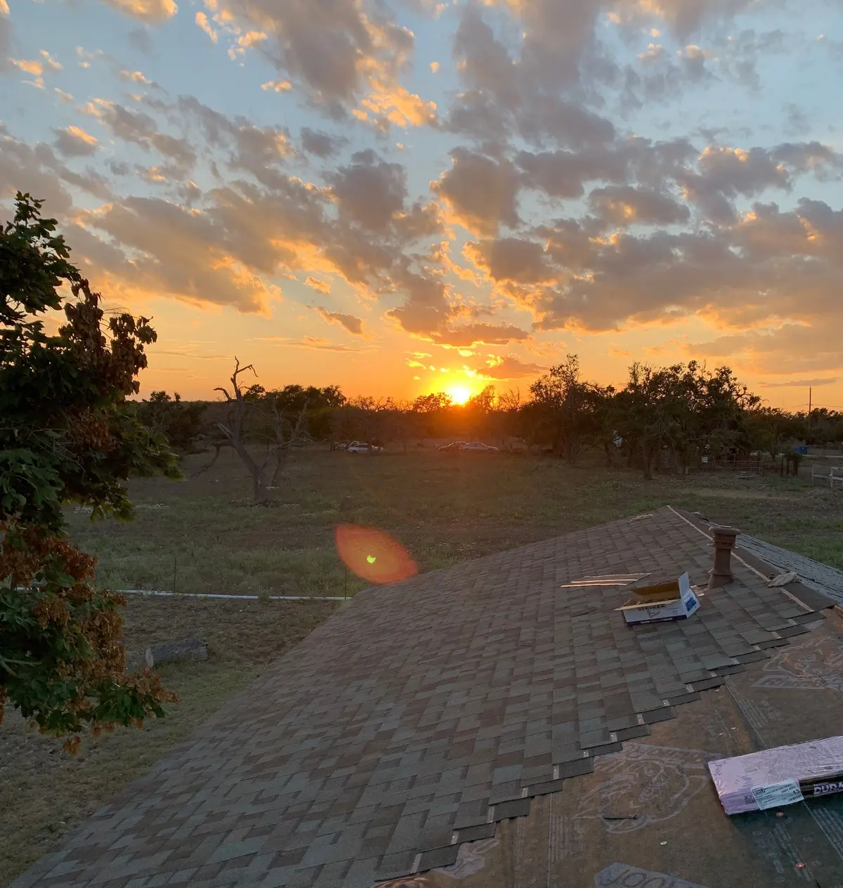 New shingle roof at sunset