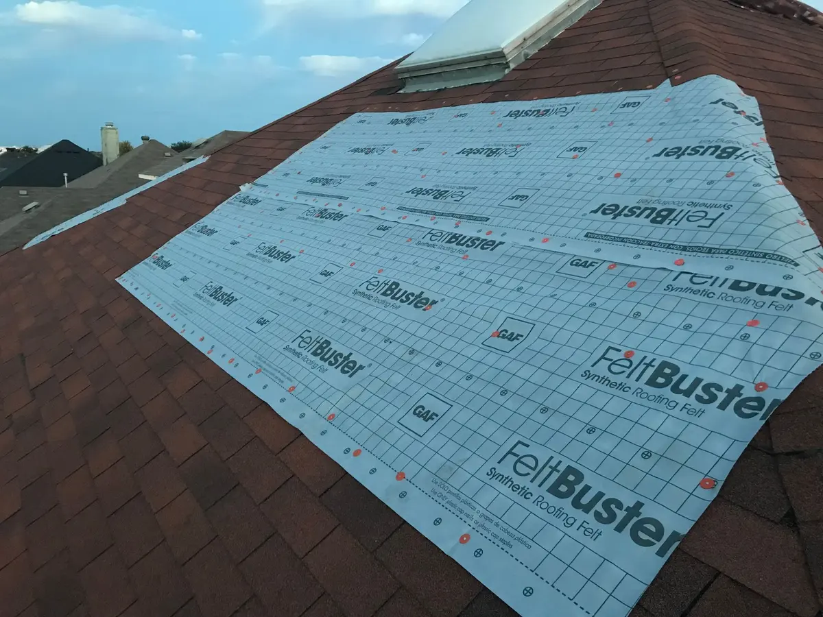 Aerial view of a roof with new underlayment